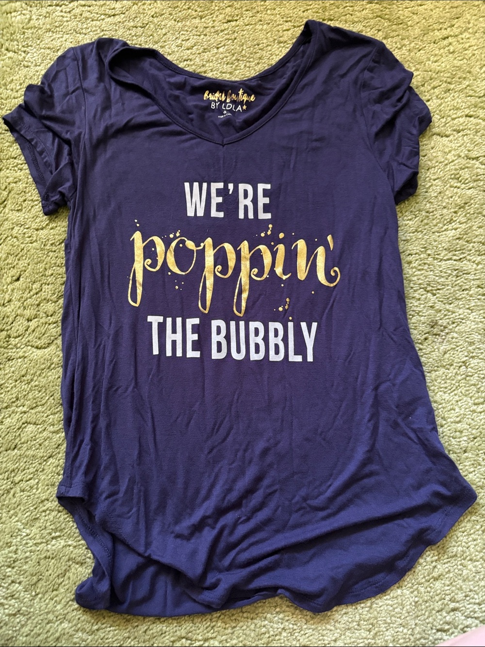 By Cidla Purple Graphic V-Neck Tee - "We're Poppin' The Bubbly"